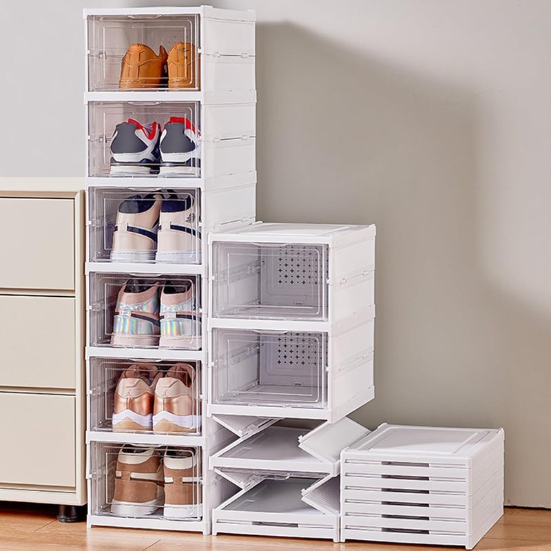 Brighterbee Multipurpose Foldable Storage Cabinet Transparent Shoe Rack Collapsible with Doors 6 Layer Adjustable Plastic Shoe Organizer for Home Space Saver Pack of 1 6 Layer Storage Cabinet - Image 1