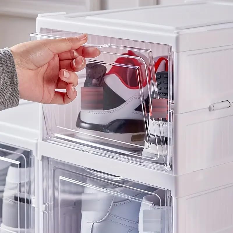 Brighterbee Multipurpose Foldable Storage Cabinet Transparent Shoe Rack Collapsible with Doors 6 Layer Adjustable Plastic Shoe Organizer for Home Space Saver Pack of 1 6 Layer Storage Cabinet - Image 5