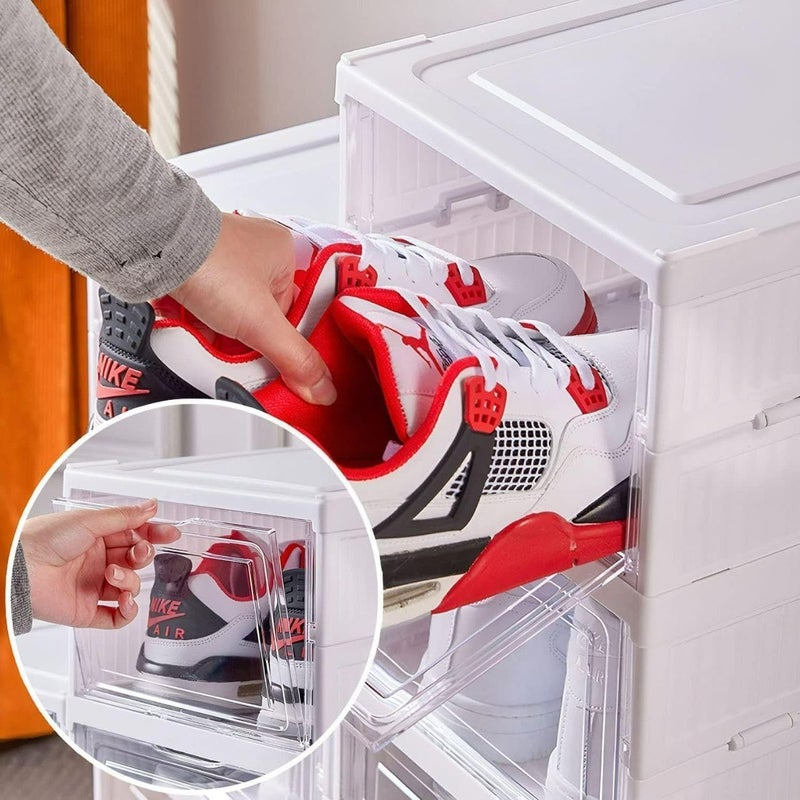 Brighterbee Multipurpose Foldable Storage Cabinet Transparent Shoe Rack Collapsible with Doors 6 Layer Adjustable Plastic Shoe Organizer for Home Space Saver Pack of 1 6 Layer Storage Cabinet - Image 4