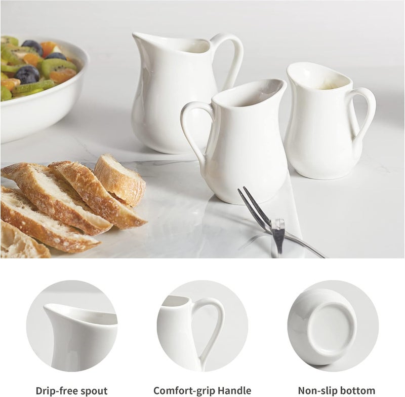 Gurygo غوريجو 2 قطعة 4 أونصة كريمر كلاسيكي أبيض بمقبض - مجموعة إبريق كريمر صغير - إبريق حليب صغير من الخزف الناعم - إبريق كريمر خزفي للقهوة والحليب والصلصات والسلطة، آمن للميكروويف والثلاجة - Image 4