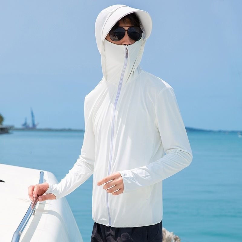 Generic 2023 Ice Silk Sun Protection Suit Mens Summer New Quick-drying Breathable UV Protection Outdoor Sports Fishing Sun Protection Suit White [quality fabric]]