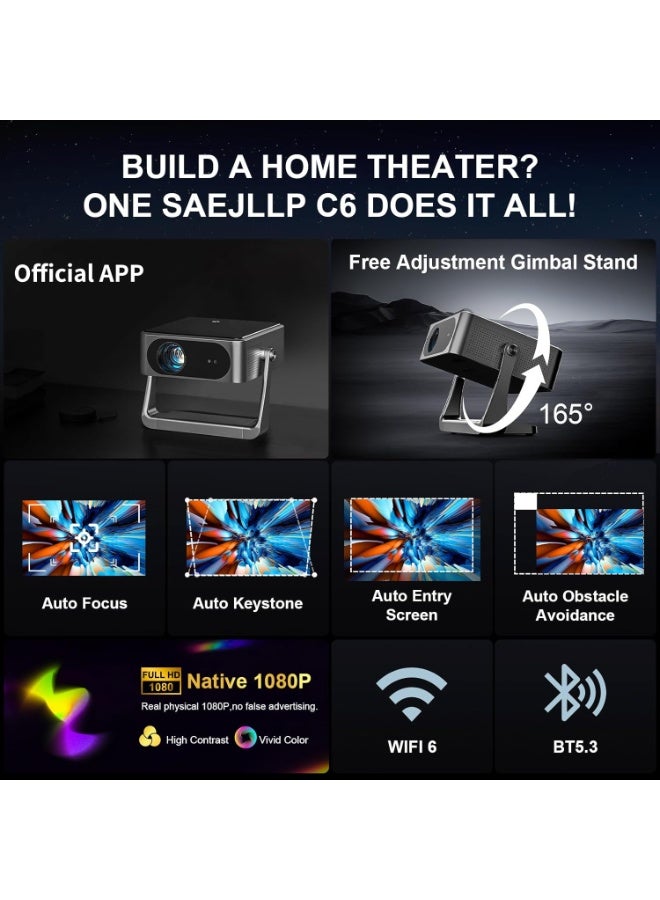 M.A&F's Smart Projector【Compatible with Netflix/Disney/Live TV】700ANSI AI Auto Focus/Keystone Movie Projectors, Native 1080P Full HD Projector,WiFi6 Two-Way BT5.3 for Home Theater/Ceiling/Bedroom/Outdoor - Image 5