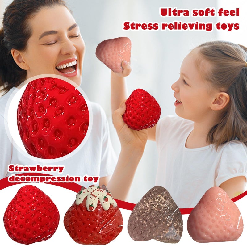 GIOIO Red Kawaii Strawberry Squeeze Toy Slow Rising Fidget Sensory Stress Ball For Adults Kids - Image 4
