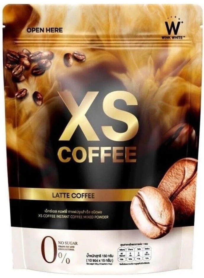 Wink White XS Coffee Latte 150g | Instant Coffee Mixed Powder with Pea Protein, Q10 & Collagen | 0% Sugar, Trans Fat & Cholesterol Free