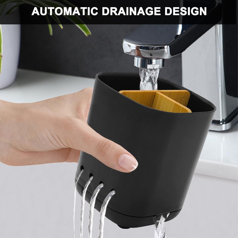Scartink Toothbrush Holder with Bamboo Divider,Detachable for Easy Cleaning Bathroom Countertop Organizer,Plastic 3 Slots Electric Toothbrush and Toothpaste Holders Storage Caddy for Bathroom Vanity,Sink-Black - Image 5