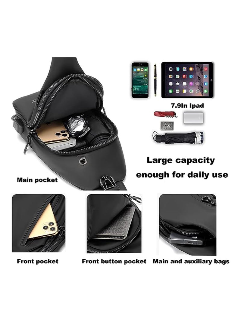 Crossbody Sling Bag Body Chest Shoulder Bag for Men Women Casual Shoulder Backpack Bag Waterproof Leather Chest Casual Daypack with Usb Charging Port for Travel Hiking (Dark Gray) - Image 2