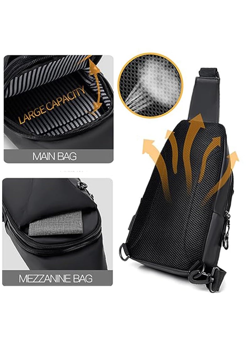 Crossbody Sling Bag Body Chest Shoulder Bag for Men Women Casual Shoulder Backpack Bag Waterproof Leather Chest Casual Daypack with Usb Charging Port for Travel Hiking (Dark Gray) - Image 4