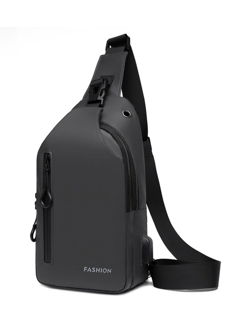 Crossbody Sling Bag Body Chest Shoulder Bag for Men Women Casual Shoulder Backpack Bag Waterproof Leather Chest Casual Daypack with Usb Charging Port for Travel Hiking (Dark Gray) - Image 1