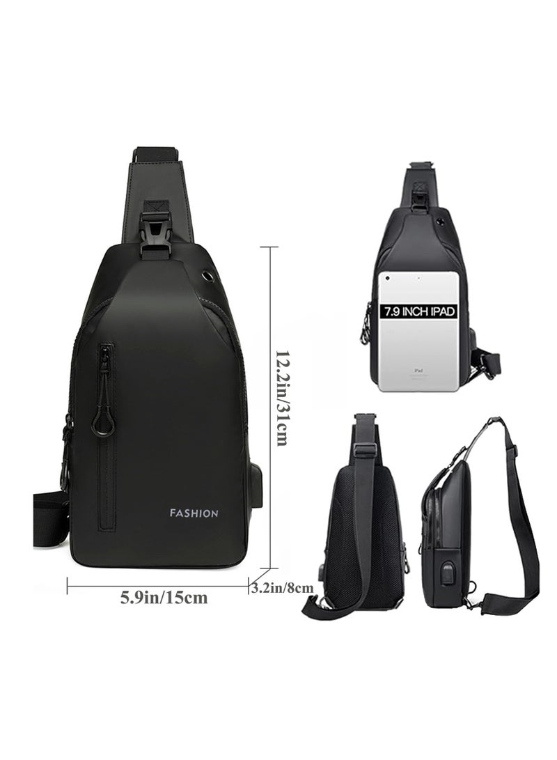 Crossbody Sling Bag Body Chest Shoulder Bag for Men Women Casual Shoulder Backpack Bag Waterproof Leather Chest Casual Daypack with Usb Charging Port for Travel Hiking (Dark Gray) - Image 5