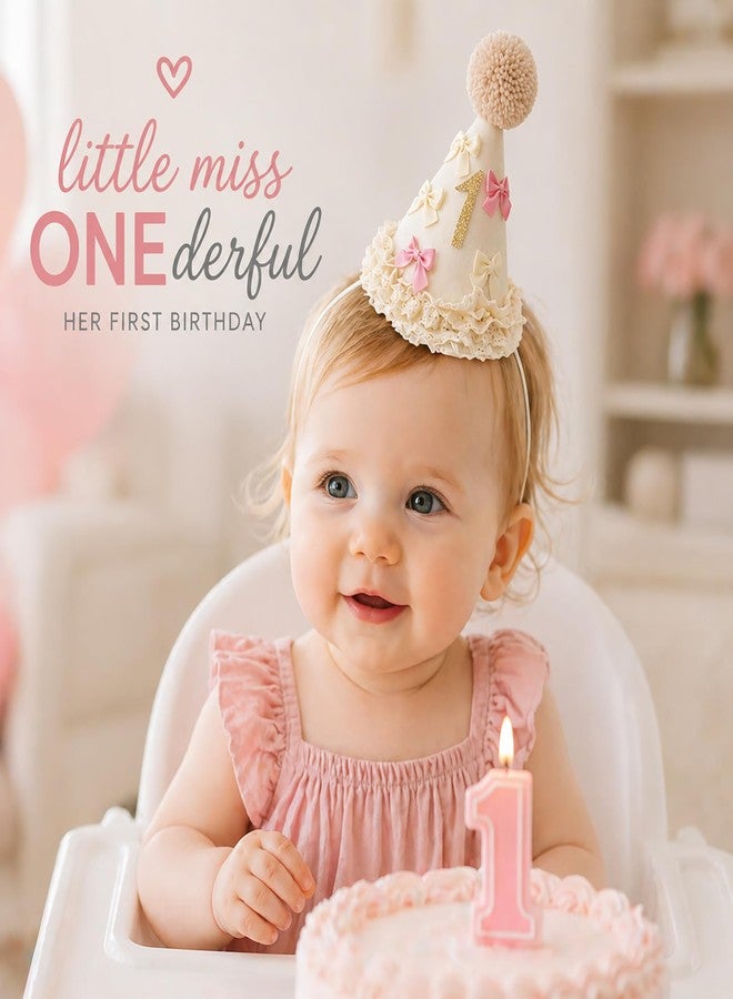 suvast 1 Birthday Hat – Fabric One Party Hat with Handmade Pom Pom & Lace Ruffle, Neutral 1st Birthday Hat for Boys & Girls (Neutral Cream Color 1 st) - Image 5