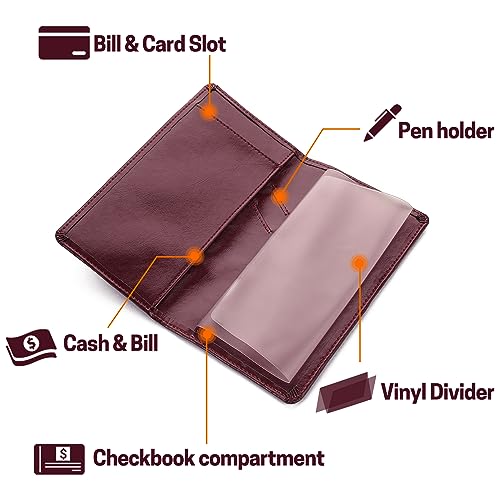 Aurya Leather Checkbook Covers for Personal Checkbook, Checkbook Holder with Free Vinyl Divider, Checkbook Cover for Duplicate Checks for Men and Women - Image 3