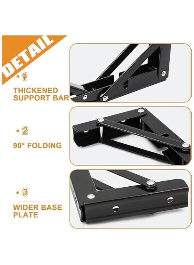 HOOKOR Folding Shelf Brackets - Heavy Duty Stainless Steel Collapsible Shelf Bracket for Bench Table, Space Saving DIY Bracket, Max Load: 550lb (Black, 8 inch)  - Image 4