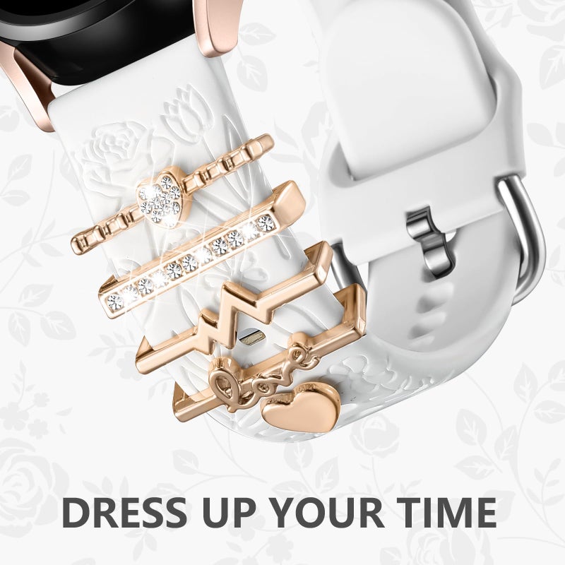 DaQin Flower Engraved Band Compatible with Samsung Galaxy Watch 7 Band/FE 6 5 4 40mm 44mm,Galaxy Active 2, 20mm Watch Band Soft Silicone Replacement Strap with Decorative Charms Accessories Women - Image 4