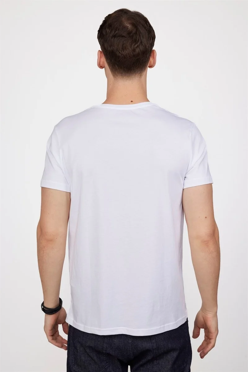 تودورس Men's Crew Neck Slim Fit Cotton Printed White T-Shirt
