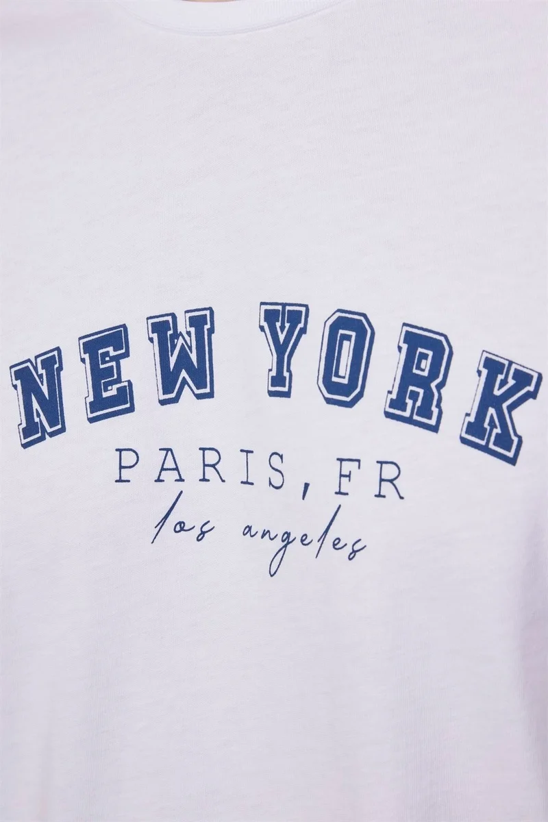 تودورس Men's Crew Neck Slim Fit Cotton Printed White T-Shirt
