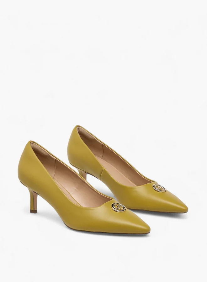 Celeste Women's Metal Accent Pointed Toe Pumps with Kitten Heels