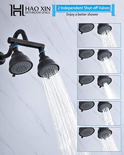 HAOXIN Double Shower Head with Shower Head Shut-Off Valve and Shower Arm,2 Shower Head High Pressure 5 Function Showerheads Sprayers,Oil Rubbed Bronze,STTZB01 - Image 3