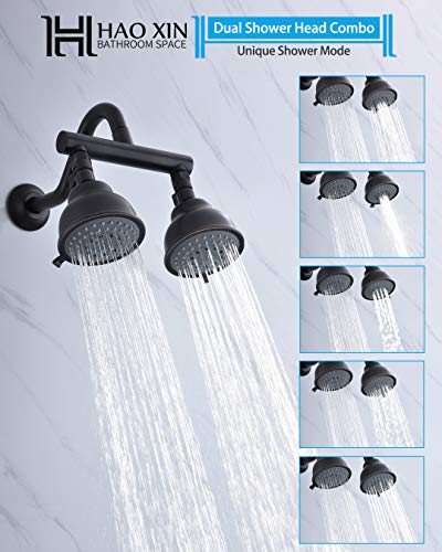 HAOXIN Double Shower Head with Shower Head Shut-Off Valve and Shower Arm,2 Shower Head High Pressure 5 Function Showerheads Sprayers,Oil Rubbed Bronze,STTZB01 - Image 2