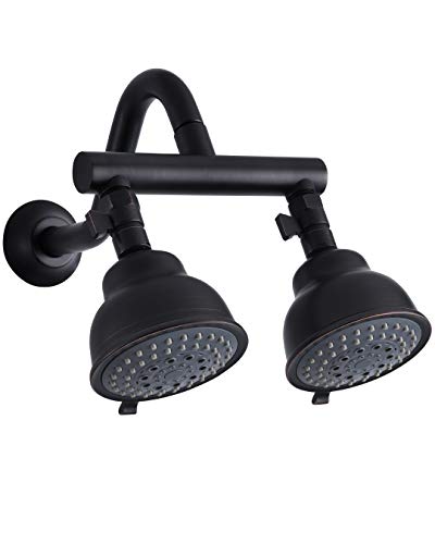 HAOXIN Double Shower Head with Shower Head Shut-Off Valve and Shower Arm,2 Shower Head High Pressure 5 Function Showerheads Sprayers,Oil Rubbed Bronze,STTZB01 - Image 1