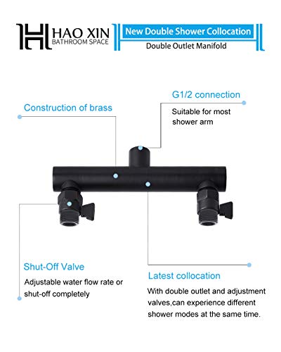 HAOXIN Double Shower Head with Shower Head Shut-Off Valve and Shower Arm,2 Shower Head High Pressure 5 Function Showerheads Sprayers,Oil Rubbed Bronze,STTZB01 - Image 5