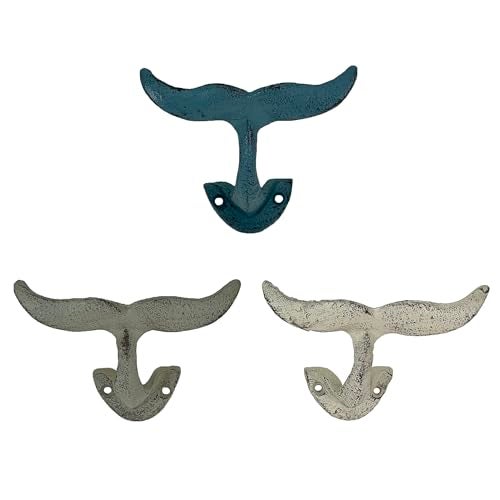 Zeckos Set of 3 Cast Iron Nautical Whale Tail Wall Hooks Stylish and Functional Towel Hat and Key Hangers Rustic 5Inch Decorative Hooks for CoastalThemed Home - Image 3