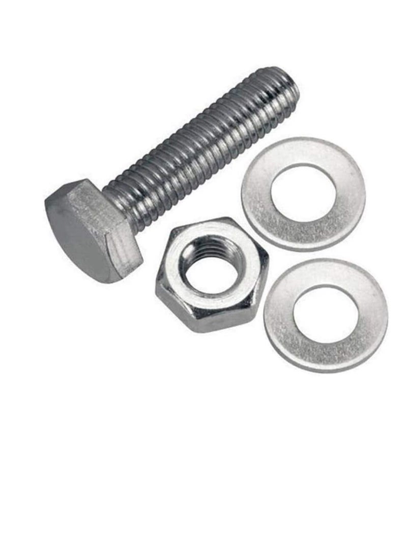 12 pcs Hex Head Screw Bolts Nuts & Washers Fully Thread GI Plain Finish Bolt Set. (8, 60MM)  - Image 1