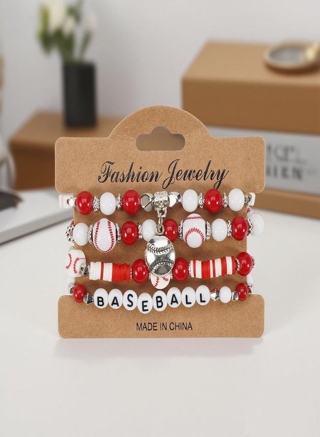 72ore Game Day Bracelets for Women Baseball Bracelet Stackable Heishi Clay Beaded Stretch Bracelets Football Baseball Outfit Jewelry Accessories - Image 5