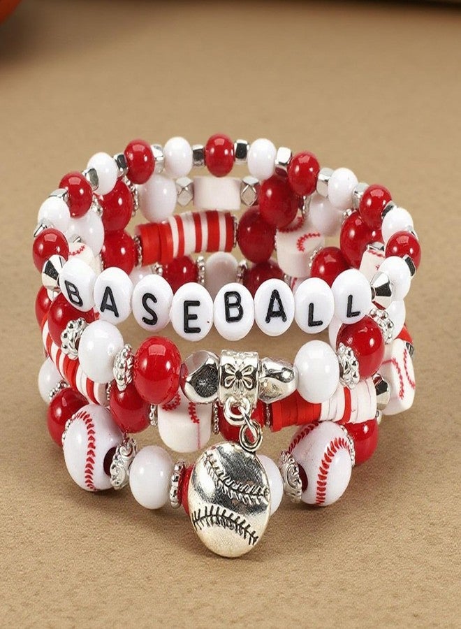 72ore Game Day Bracelets for Women Baseball Bracelet Stackable Heishi Clay Beaded Stretch Bracelets Football Baseball Outfit Jewelry Accessories - Image 4