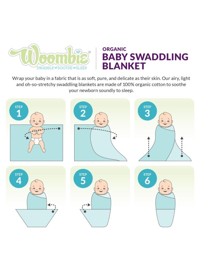 Woombie Organic Baby Swaddling Blanket Lightweight Swaddle Receiving Blanket Sporty Blue 44 x 44 in - Image 2