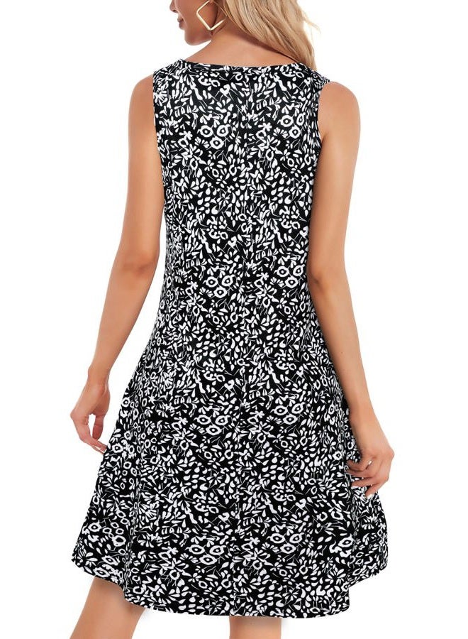 elescat Beach Floral Sleeveless Pockets Casual Loose Tank Summer Dress for Women, Black Floral 06, S - Image 5