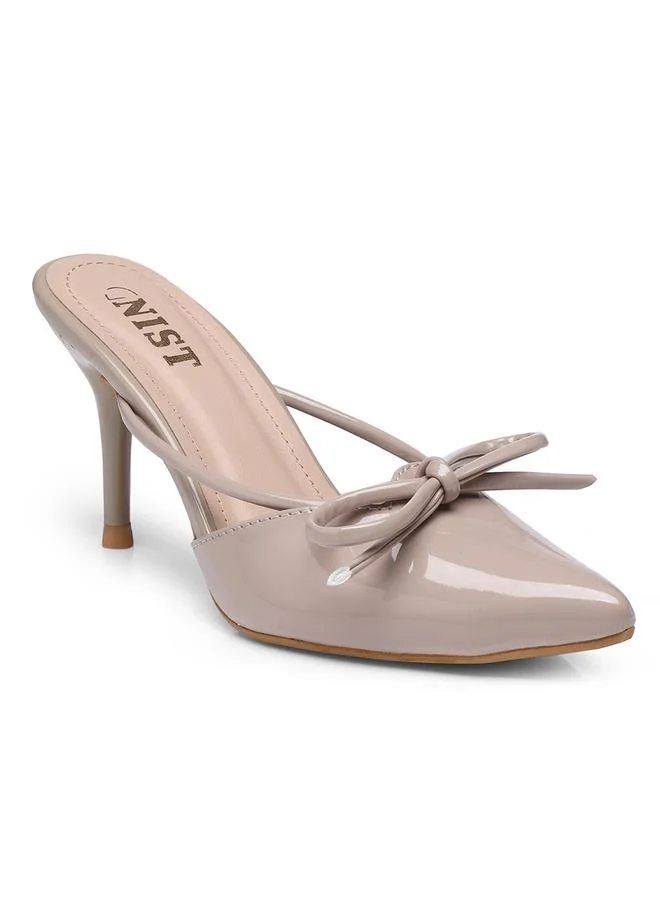 جنيست GNIST Plain Pointed Toe Stiletto Heel Mules with Bow Detail