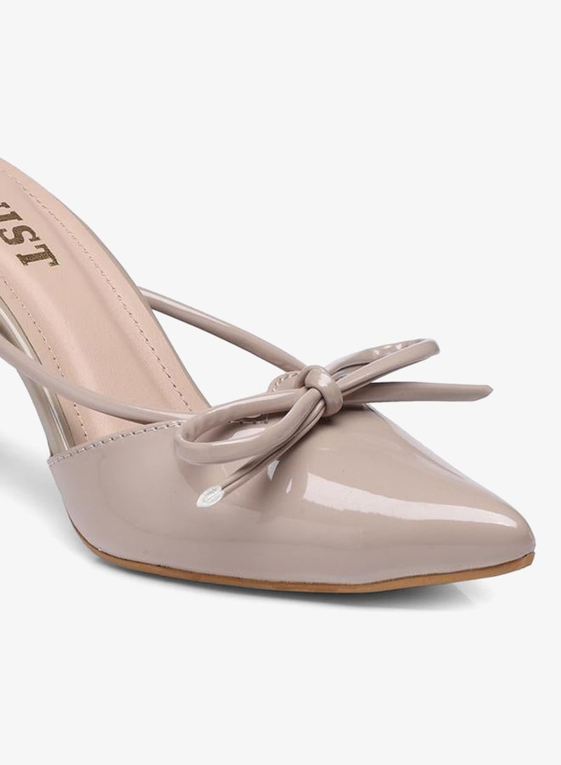 GNIST Plain Pointed Toe Stiletto Heel Mules with Bow Detail - Image 3