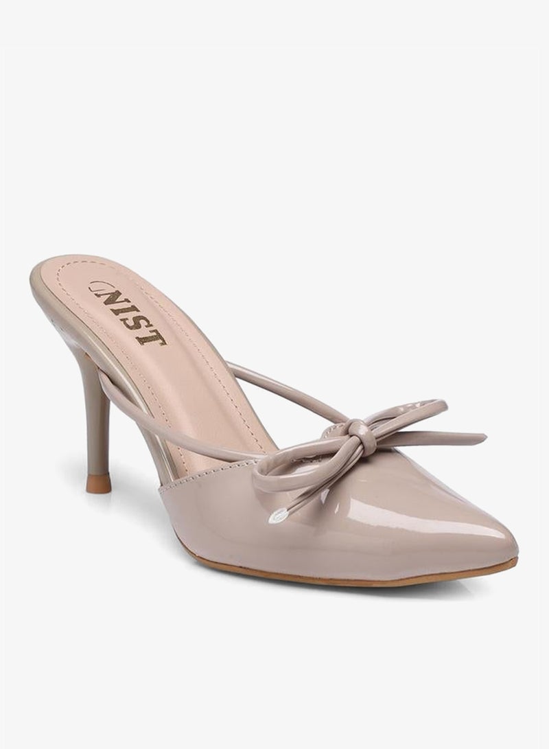 GNIST Plain Pointed Toe Stiletto Heel Mules with Bow Detail - Image 2