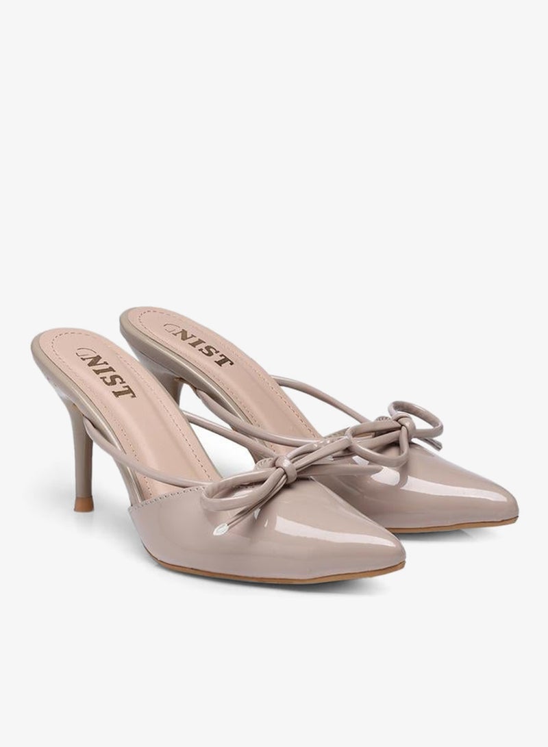 GNIST Plain Pointed Toe Stiletto Heel Mules with Bow Detail - Image 4