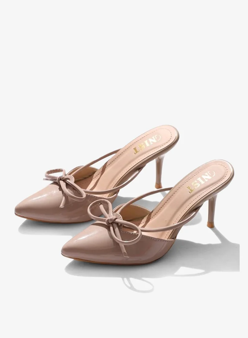 GNIST GNIST Plain Pointed Toe Stiletto Heel Mules with Bow Detail
