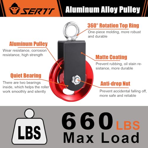 SERTT [1 Pack] Cable Pulley Wheel for Home Gym Pulley System, Upgraded 90mm Aluminium Alloy Gym Pulley for Maximum 660LBS Load - Image 3