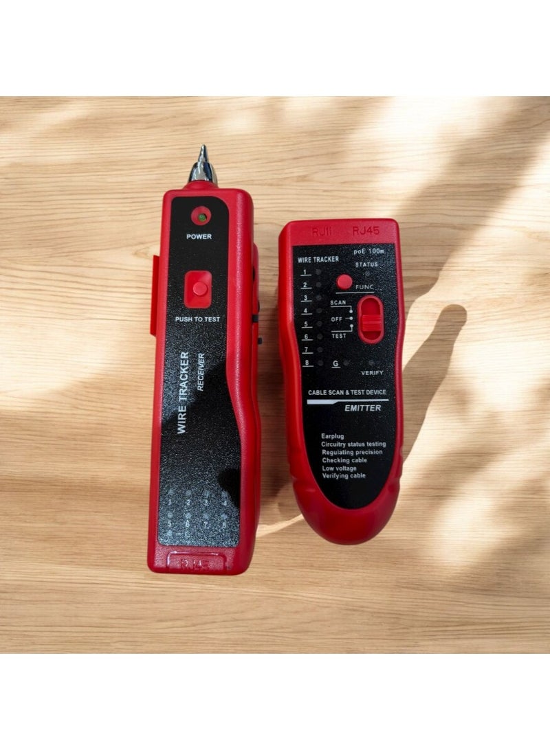 جهاز اختبار كابلات الشبكة المحمول، مع وظيفة تتبع الأسلاك، RJ11 RJ45، أحمر وأسود، مع مؤشر LED، للشبكات المحلية والاتصالات - Image 3