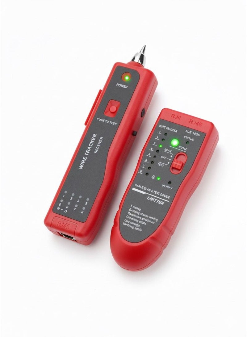 جهاز اختبار كابلات الشبكة المحمول، مع وظيفة تتبع الأسلاك، RJ11 RJ45، أحمر وأسود، مع مؤشر LED، للشبكات المحلية والاتصالات - Image 1