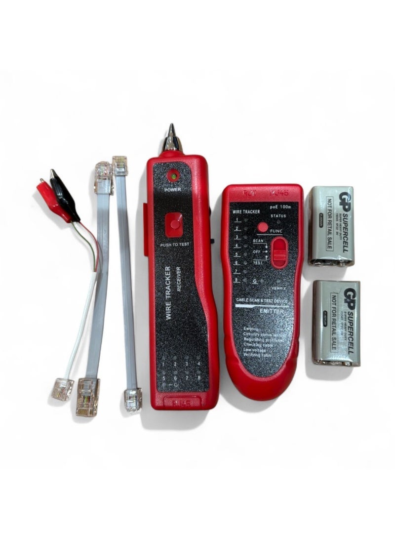 جهاز اختبار كابلات الشبكة المحمول، مع وظيفة تتبع الأسلاك، RJ11 RJ45، أحمر وأسود، مع مؤشر LED، للشبكات المحلية والاتصالات - Image 2