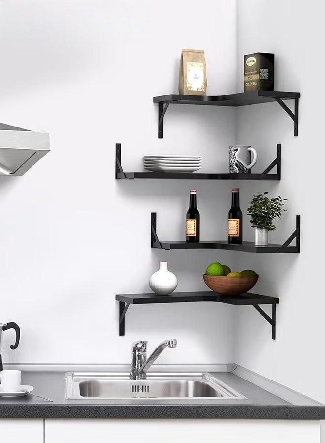 EETU Floating Corner Shelves,Wall Shelves Set of 4,Wall Mounted Wood Shelves For Home Decor,Bedroom,Living Room,Bathroom,Kitchen,Office - Image 3