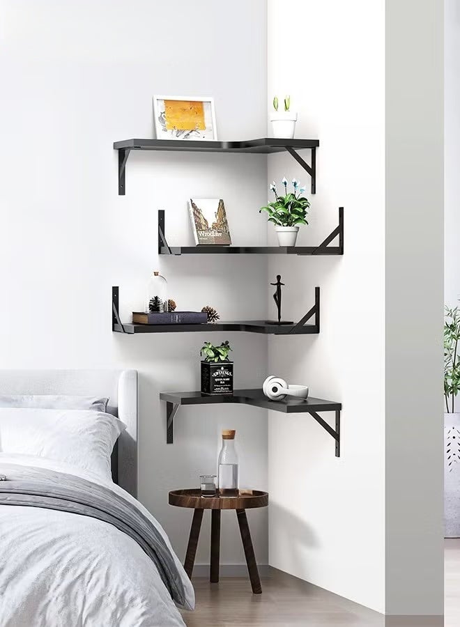 EETU Floating Corner Shelves,Wall Shelves Set of 4,Wall Mounted Wood Shelves For Home Decor,Bedroom,Living Room,Bathroom,Kitchen,Office - Image 4