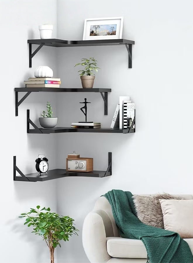 EETU Floating Corner Shelves,Wall Shelves Set of 4,Wall Mounted Wood Shelves For Home Decor,Bedroom,Living Room,Bathroom,Kitchen,Office - Image 2