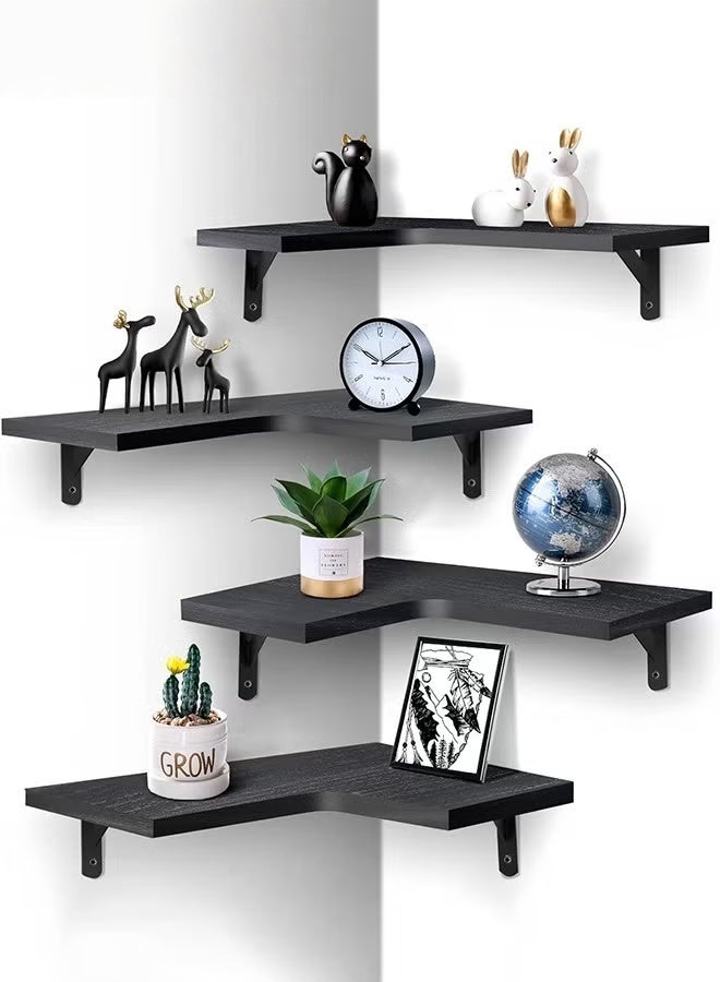 EETU Floating Corner Shelves,Wall Shelves Set of 4,Wall Mounted Wood Shelves For Home Decor,Bedroom,Living Room,Bathroom,Kitchen,Office - Image 1