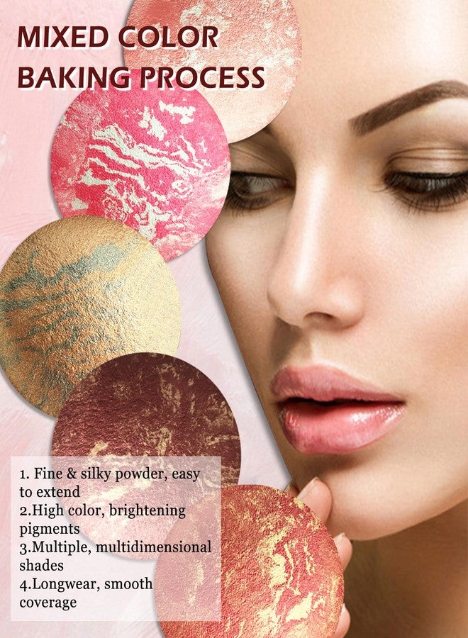 LYSdefeu أحمر خدود مخبوز، لوحة بودرة أحمر خدود ماربل مضيئة، بودرة أحمر خدود خالية من القسوة، ظلال عيون وإضاءة لمكياج وجه ساتان لامع وخفيف الوزن، هدية للنساء (0.49 أونصة)-01#خوخي - Image 5