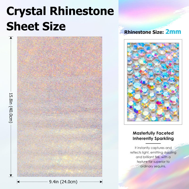 MYYKO Bling Crystal AB Rhinestone Sheets Self Adhesive, 9.4x15.8 Inch Glitter Rhinestone Stickers Gems, Crystal Diamond Sticker for Car Craft DIY Decoration - Image 2
