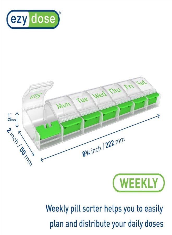 EZY DOSE Weekly (7-Day AM/PM Daily Pill Organizer, Vitamin Case, and Medicine Container, X-Large Compartments, Arthritis Friendly, Convenient with Effortless Portability, Clear/Green Lids, BPA Free - Image 2