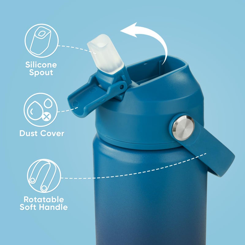 Fijinhom 12 oz Water Bottle, Kids Water Bottles for School, Toddler Water Bottle with Straw & Handle, 304 Stainless Steel Insulated Water Bottle, Non-slip Silicone Base, BPA Free, Gradient Blue - Image 2