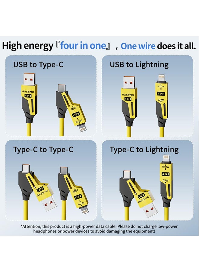 4 in 1 USB C Charging Cable for Car,65W Fast Charging Cable,USB C to Type C to Lightning Charger Cord for iPhone iPad Mac Samsung,Rebound Tidy Multi Charger Cord - Image 2