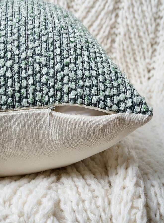 DEZENE Striped Throw Pillow Covers 18x18 Set of 2 Green Textured Boucle Chic Morden Boho Accent Farmhouse Square Decorative Couch Pillow Covers for Home Decor Bed Sofa Living Room - Image 3