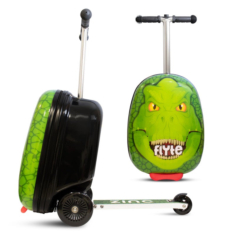 FLYTE Flyte Scooter Suitcase Folding Kids Luggage - Darwin The Dinosaur, Hardshell, Ride On with Wheels, 2-in-1, 18 Inch, 25 litre Capacity  - Image 1